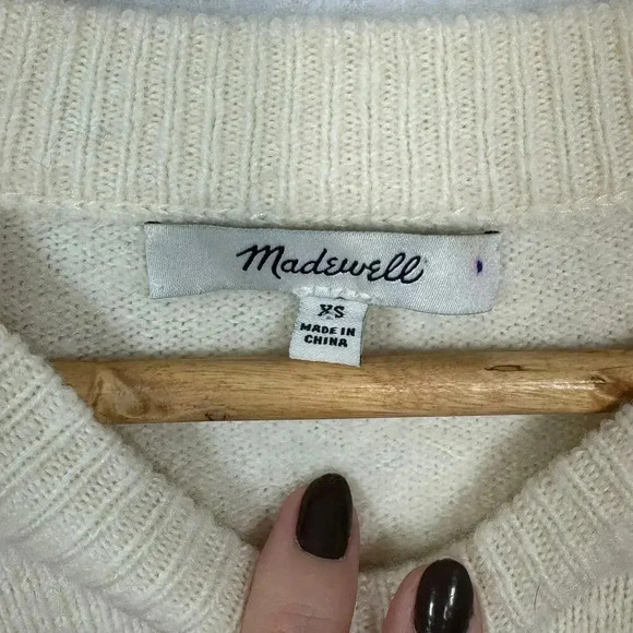 MADEWELL Ada Bobble Polka Dot Cream Black Wool Blend Cozy Preppy Sweater Size XS - Picture 4 of 5